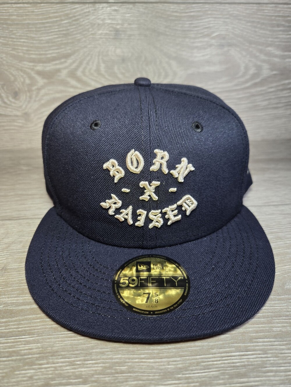 Born x Raised New Era 59Fifty Size 7 5/8 Fitted Rocker Hat Navy Blue / Peach NEW